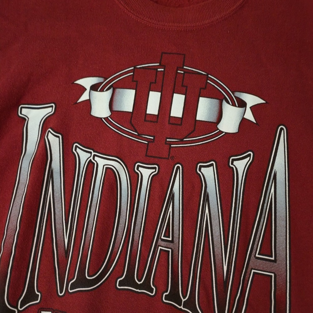 Vintage 90s University of Indiana Hoosiers Spellout Crewneck Size M Red Oak IU - Picture 2 of 6